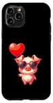 Coque pour iPhone 11 Pro Saint Valentin Amour Porcinet Cœur Amoureux Ballon Lunettes de soleil