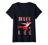 Womens Bruce Lee Flying Kick Shadowed Face Shot V-Neck T-Shirt