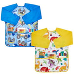 Lictin 2pcs Tablier Peinture Enfant, Imperméables Blouse Peinture Enfant, Tabliers pour Garçon avec 3 Poches, Convient aux Enfants de 3 à 8 ans, Idéal pour l'Art à l'École et la Cuisine