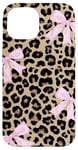 Coque pour iPhone 15 Nœud en ruban rose clair coquette sur imprimé léopard guépard