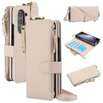 Valkoinen Crossbody Wallet -Nahkakotelo, Joka On Yhteensopiva Samsung Galaxy Z Fold6:N Kanssa