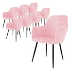 Lot de 8 chaises de salle à manger cuisine en velours fauteuil rembourré rose