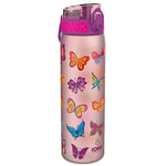 Ion8 Gourde, 500ml, Anti-Fuite, Facile à Ouvrir, Verrouillage Sécurisé, Lavable en Lave-vaisselle, Sans BPA, Poignée de Transport, S'adapte aux Porte-gobelets, Facile à Nettoyer, Motif Papillon