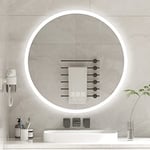 furduzz IL-03-80 Miroir rond avec éclairage, 500 mm, pour salle de bain, avec interrupteur tactile, 3 couleurs de lumière, intensité variable, anti-buée, fonction mémoire