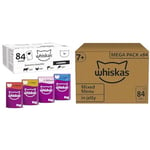 Whiskas Nourriture Humide pour Chats Adulte 1+, sélection Mixte en gelée & Nourriture Humide pour Chats Senior 7+, sélection Mixte en gelée