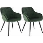 Lot de 2 Chaises de salle à manger avec accoudoirs WOLTU, Chaise de cuisine, Chaise de salon en Velours, Pieds en métal, Vert Foncé