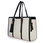 ECOSUSI Sac Cabas Femme Ordi 15,6 Pouces Sac Cours à Main avec 3 Compartiments Porte-Document Grande Capacité Cartable Enseignant en Cuir PU, Bandoulière Réglable, Noir Beige