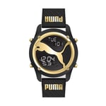 Puma Montre pour Homme Big Cat, mouvement LCD, boîtier en polycarbonate noir 44mm avec bracelet en polyuréthane, P5098