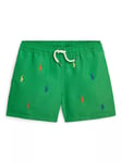 Ralph Lauren Kids' Traveler Signature Embroided Logo Swim Trunks, Preppy Green