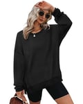 Aokosor Sweatshirts for Women Oversized Jumpers Ladies Crewneck Long Sleeve Tops Side Split Black Size 14-16