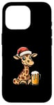 Coque pour iPhone 16 Pro Girafe de Noël avec bière | Fête amusante de Noël