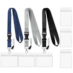 Vicloon Porte-Badge Lanière, 3Pcs Cordon Tour de Cou Strap Lanière et 6Pcs Porte-badges Verticaux, Avec Boucle Porte-Cartes Plastique PVC Pour Téléphone Portable ID Card Holder Cartes D'accès(Nior)