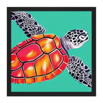 Ocean Loggerhead Turtle Red Shell Watercolour Ink Square Framed Wall Art Print Picture 16X16 Inch