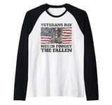 Veterans Day Never Forget the Fallen USA Flag Soldiers Boots Raglan Baseball Tee