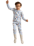 Lindex Kids' Cotton Snowman Print Pyjama Set, Light Dusty Blue