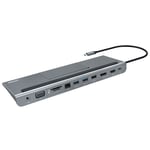 UNITEK 11-in-1 USB-C Ethernet Hub and Docking Station. MST - Triple Displays - HDMI + VGA + DisplayPort Power Delivery 85W, SD and MicroSD Card Reader. Laptop and Mobile Phone Stand . Colour: Grey (p/n: D1022A)