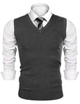 Sykooria Gilet Pull Col V sans Manches Hommes Classique Gilet sans Manche Homme,Gris,L