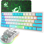 Rgb 60% Gaming Keyboard Mouse Set Filaire 62 Touches Mini Clavier 7 Rgb Led Rétroéclairé 19 Touches Anti-Ghosting+2400 Dpi Ultralight Gaming Mouse Honeycomb Shell+Tapis De Souris-Blanc Mixte