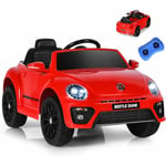 Goplus - Voiture électrique Enfant 3-8 Ans 12V Coccinelle avec Télécommande 2,4G,1 Place avec LED/Bluetooth/USB,3-5 KM/H,Rouge