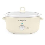 Salter Retro 6.5L Slow Cooker – 3 Heat Settings & Keep Warm, Dishwasher Safe Ceramic Pot, Tempered Glass Lid, Cool Touch Handles, Family Cooking, Stews, Casseroles, Curries, Cream, 200W, EK6250CRM