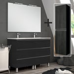 Ensemble meuble de salle de bain 140cm double vasque + colonne de rangement - ebony (bois noir) - PALMA