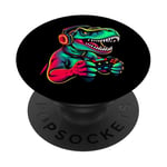 Gaming Dinosaurs- Le T-rex joue aux jeux vidéo PopSockets PopGrip Adhésif