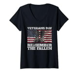 Womens Veterans Day Remember the Fallen USA Flag Soldiers Boots V-Neck T-Shirt