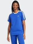 adidas Sportswear Womens 3 Stripe Boyfriend Tee - Blue, Blue, Size L, Women