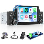 Hikity Autoradio Bluetooth 1 Din sans Fil Carplay avec Écran Tactile 5 Pouces Poste Radio Bluetooth 1 Din avec Android Auto avec Bluetooth FM Radio AUX 2USB Type-C SWC Mirror Link Caméra de Recul