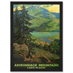 Travel Adirondack Mountains Lake Placid Tree Picture A4 Artwork Framed Wall Art Print