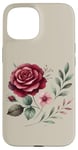 Coque pour iPhone 15 Rose bordeaux et feuillage floral rose poudré