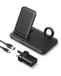 Anker 335 Wireless Charger, 3 in 1 Wireless Charging Station with Adapter, For iPhone 16/15/14/13/12 Series, AirPods Pro, Apple Watch Series 1-6 (Works with Original 1m/3.3ft USB-A Cable)