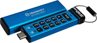 Kingston Ironkey Keypad 200C 512Gb Clé Usb Chiffrée|Clavier Alphanumérique|Accès Multi-Pin|Xts-Aes 256-Bit|Fips 140-3 Niveau 3 Certifié(En Attente)|Ikkp200C/512Gb,Bleu