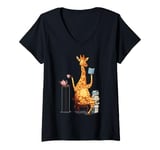 Womens Giraffe Reading Tea Lover Bookworm Gift Shirt V-Neck T-Shirt