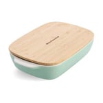 KitchenAid Pistachio Medium 26cm Stoneware Rectangular Dish with Bamboo Lid