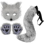 Pälsräv svans katt varg cosplay kostym set plysch mask fluffiga tasshandskar Halloween jul