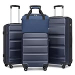 Kono Ensemble de 4 valises en ABS à Coque Rigide légère avec Bagage à Main pour Ryanair - Bagages de Voyage durables avec Serrure TSA, Bleu Marine, 4 Piece Sets, Ensembles de Bagages