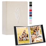 Lanpn Album Photo 10x15 Mini Petit Format 50 Pochette 2 Paquets, Lin Tissu Album pour Vertical Photos Beige