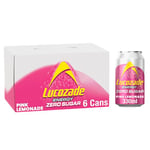 Lucozade Zero Fizzy Drink, Pink Lemonade Flavour, Sugar Free, Low Calorie, 6 Pack, 330ml Cans