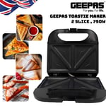 Geepas 750W Toastie Maker 2 Slice Sandwich Toaster Machine Non-Stick Easy Clean