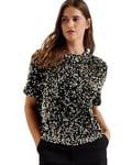 Ted Baker Womens Wmb-zarhaaa-Velvet Sequin Short Sleeve Tee Blouse, Black, 8 UK