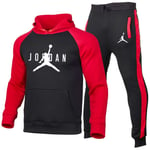 DSFF Sweat à Capuche Jordanie, Veste Sportive et SportsPants de Sport 2 pièces Sportswear, Basketball and Course Former l'échauffement Red Black A-L