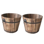 2X Jardinières en Bois De Baril De Seau, Jardinières Rustiques De Patio Pots De Fleurs Décor De Jardin