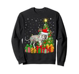 Tiger Xmas Tree Lighting Santa Hat White Tiger Christmas Sweatshirt