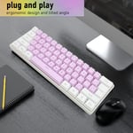 (White Purple) Gaming Keyboard 61 Keys Contrast Color Computer Keyboard