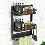 DUNSOO Étagère réfrigérateur, Etagere Cuisine Sans Percage Avec Porte-rouleau de cuisine et 4 Crochets, Pliable etagere a epices murale pour Réfrigérateur, mur de Cuisine/Salle de Bainc