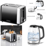 Electric LED Illuminating Glass Jug Kettle Cordless 1.7L 2200W & 2 Slice Toaster