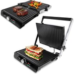 Barbecue Életrique Pour Légumes,Steak Et Grill Panini,Grande Appareil Croque Monsieur,Plancha Électrique,Plaques Antiadhésives Et Température Réglable,2.000 Watt,Noir