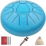 VEVOR Steel Tongue Drum, Percussion Instrument, 11 Tones, Steel Tongue Drum, 8 Inches, Handpan Drum with Travel Bag, Music Book, Mallet, Sky Blue Tank Drum, Chakra Drum