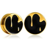 Vankula Ecarteur Oreilles 1 Paire Single Évasé Plug Tunnel Goutte d’eau en Acier Inoxydable Piercing Bijoux pour Femmes Hommes 14mm(9/16") Or